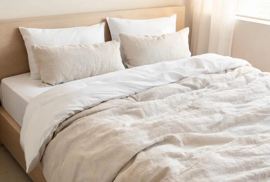 Linen duvet and percale sheets